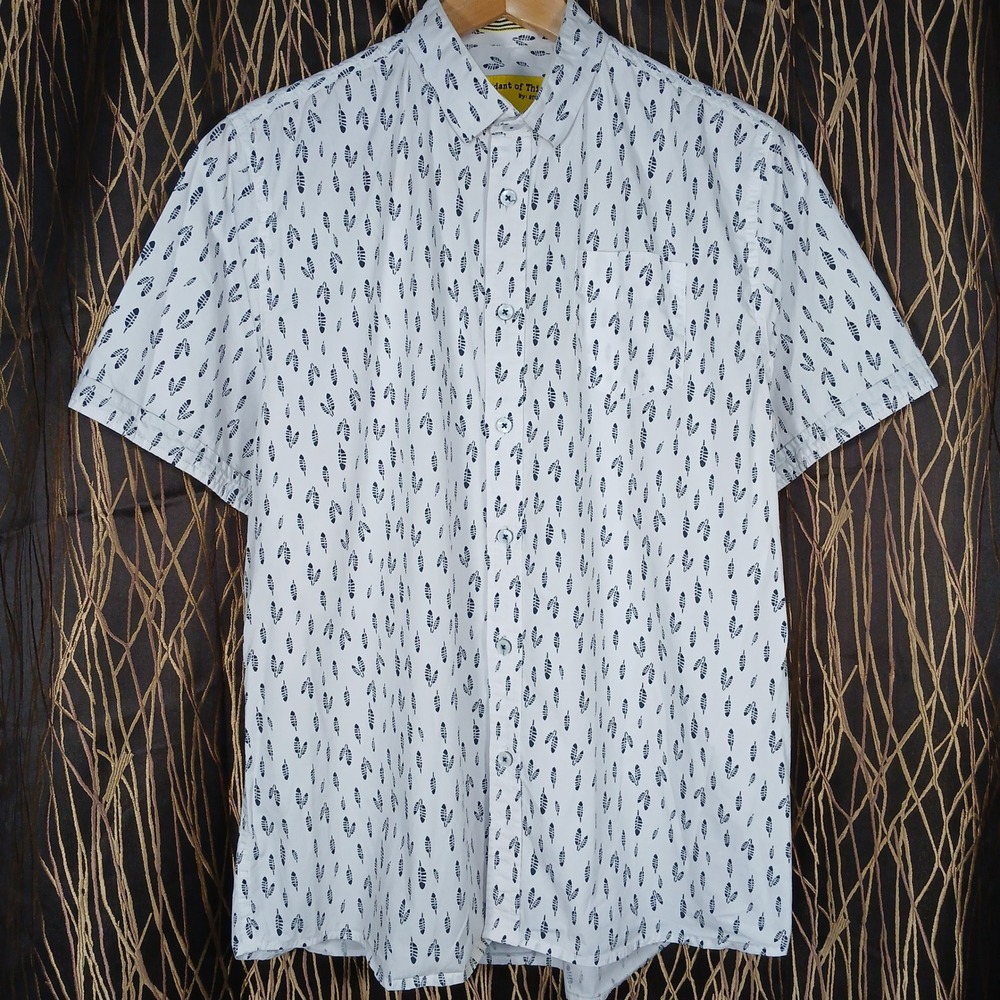 Descendant of Thieves Button Up Shirt Mens Large White Feather Print Cotton